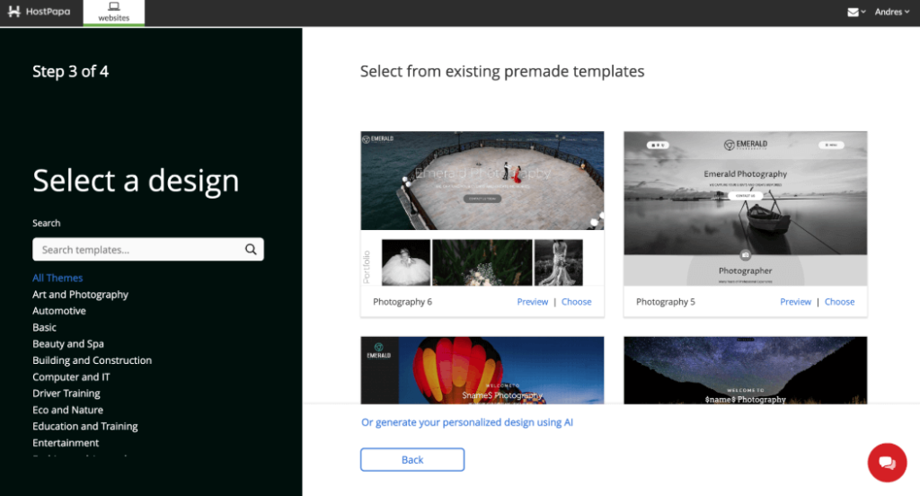 Click Preview to try each premade template.