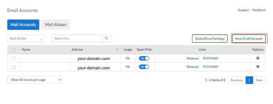 To set up your new email account, click the New Email Account button.