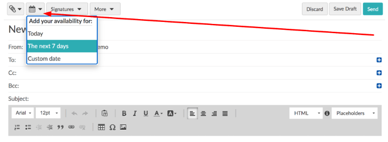 Select the calendar icon at the top of the compose window.