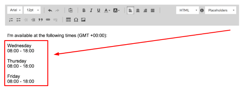 Your availability will now be displayed in the body of your email message.