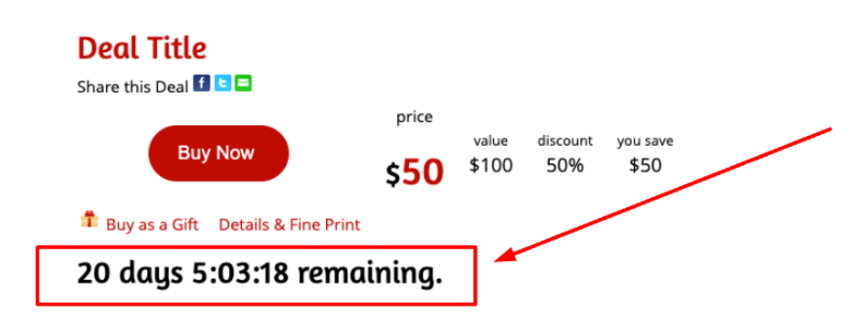 The counter underneath shows the time remaining until the deal expires.