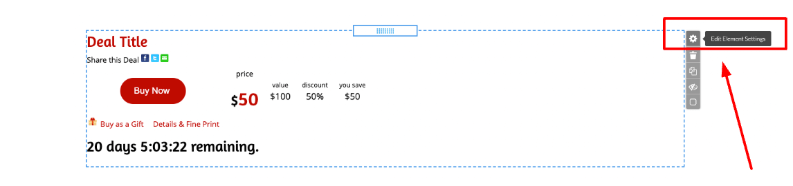 If you’d like to edit a deal, please move your mouse over the element and then click the cogwheel icon.