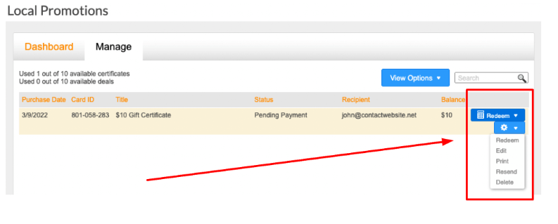 Please note that you can use the Redeem option if you want to partially redeem a deal.