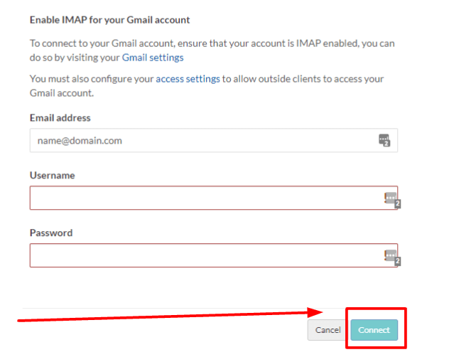 Once you've put your details in the fields, please select Connect.
