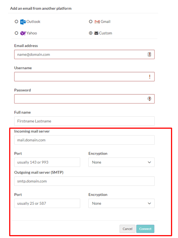 Go into the account settings of the email you would like to add.
