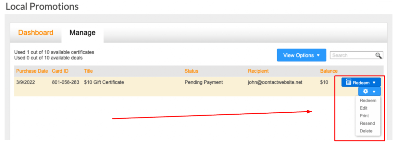 You can use the Redeem option if you desire to partially redeem a certificate.