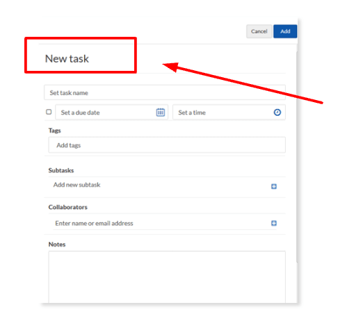 You’ll now see the New task form appear.