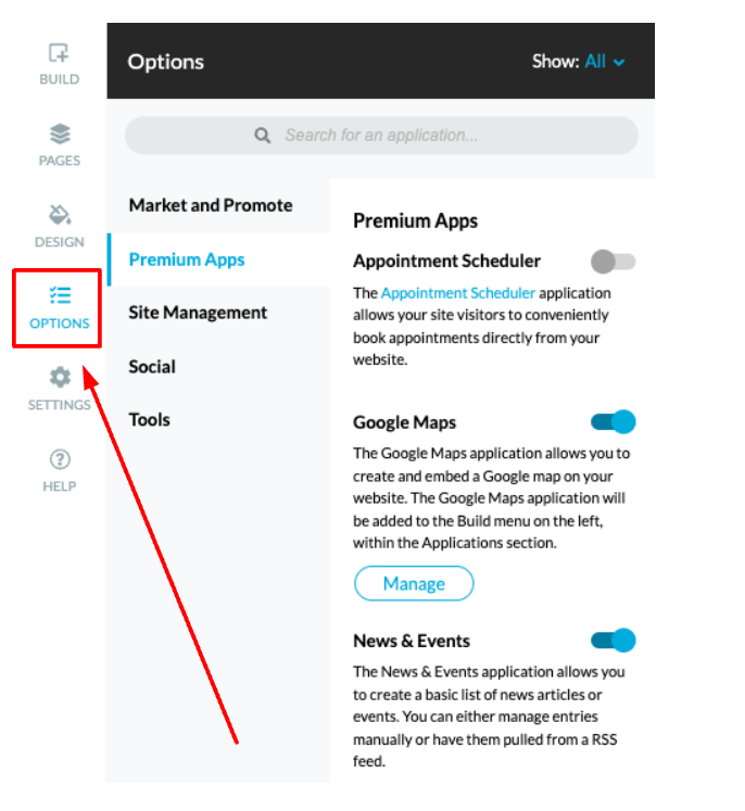 Go to the Options tab from the left menu.