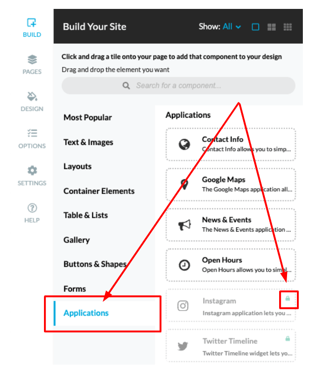 Apps that are not yet enabled have a lower opacity, and a green padlock symbol.