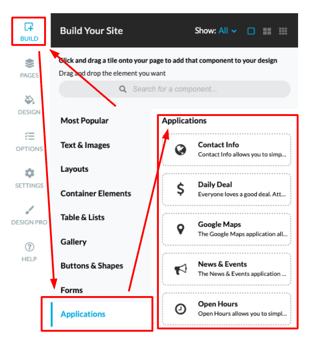 Once an App has been enabled, it’s available under the Build tab, in the left menu.