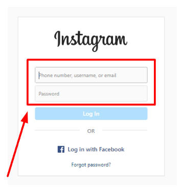Enter your username and password on the Instagram login page that appears.