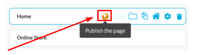 he globe icon allows you to publish each individual page.