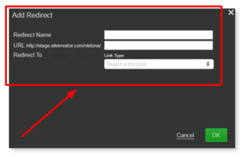 Enter the redirect name and the URL of the webpage you want to redirect.