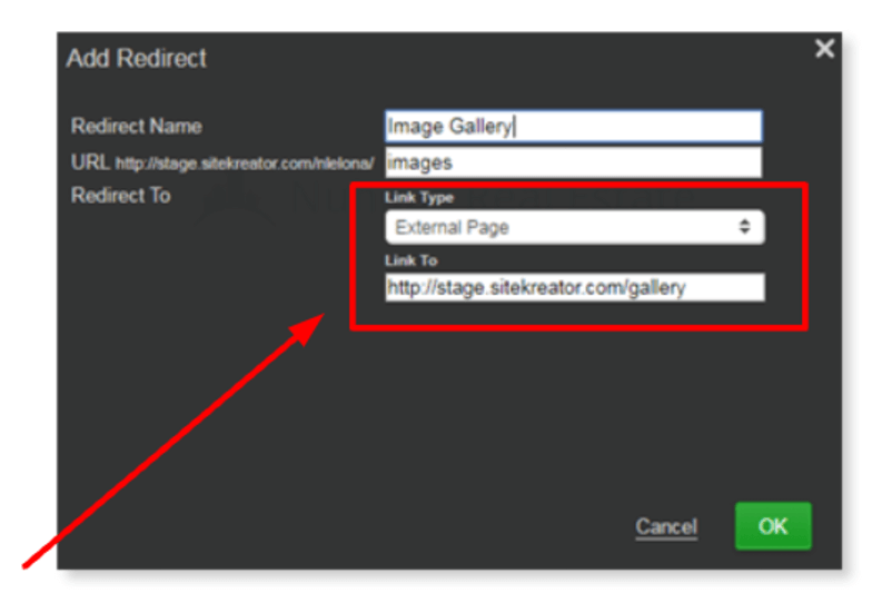 select External Page from the Link Type drop-down menu.