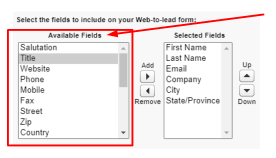 Select the fields you would like to include in your form.