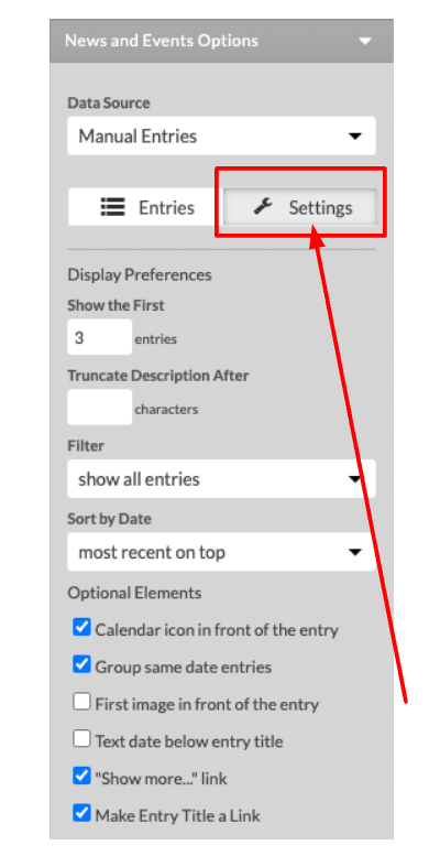 Select the Settings tab.
