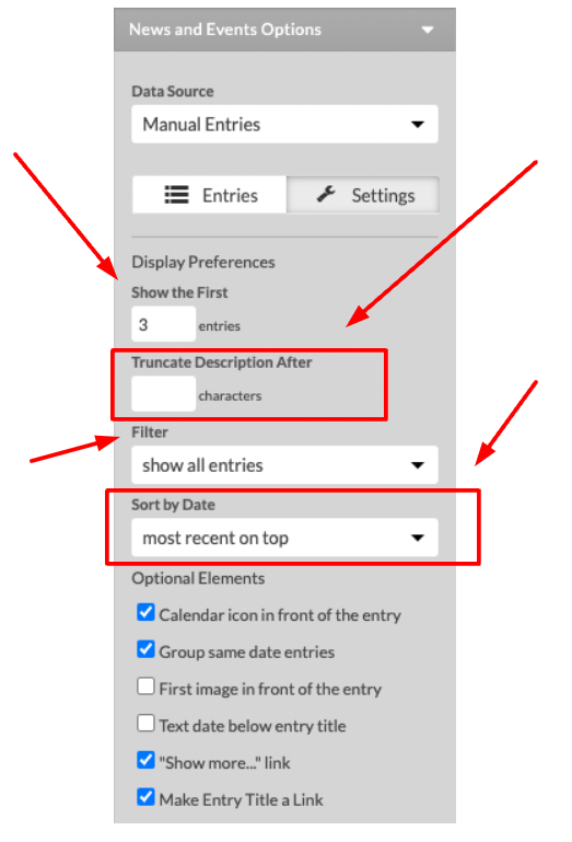 Show the First: You can set a number of entries to be displayed.