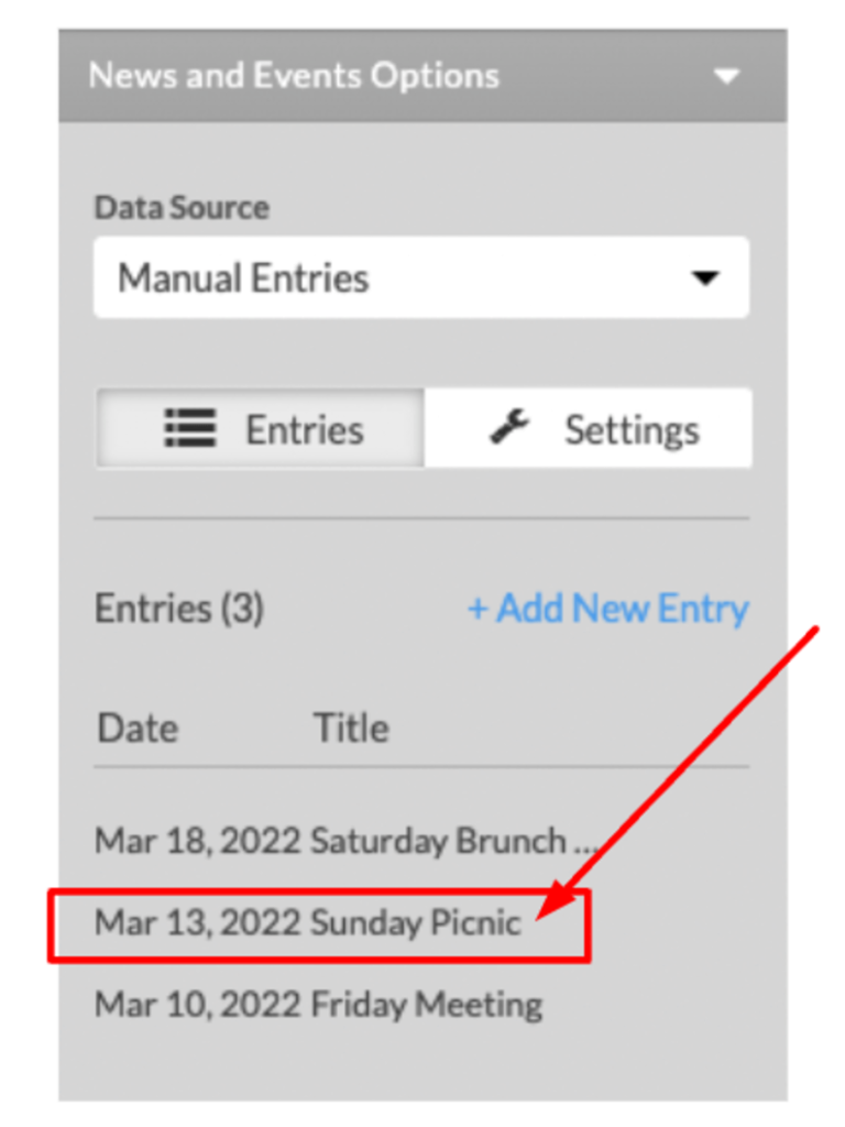 Click on the row where the entry is placed.