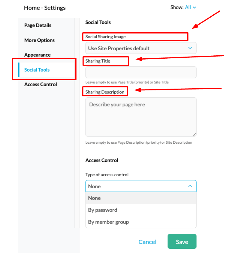 In the Social Tools section, you can choose Social Sharing Image.