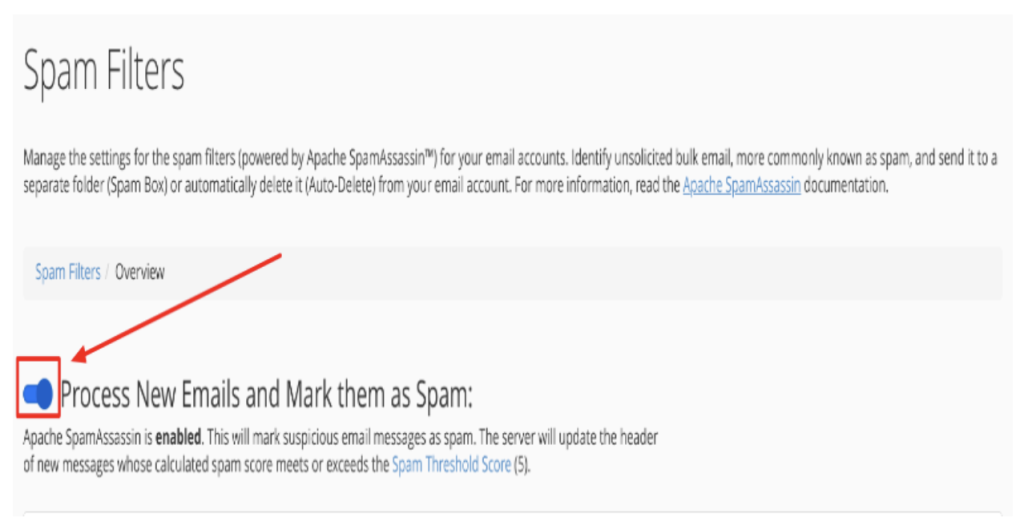 L'option Traiter les nouveaux courriels et les marquer comme spam dans les filtres anti-spam.