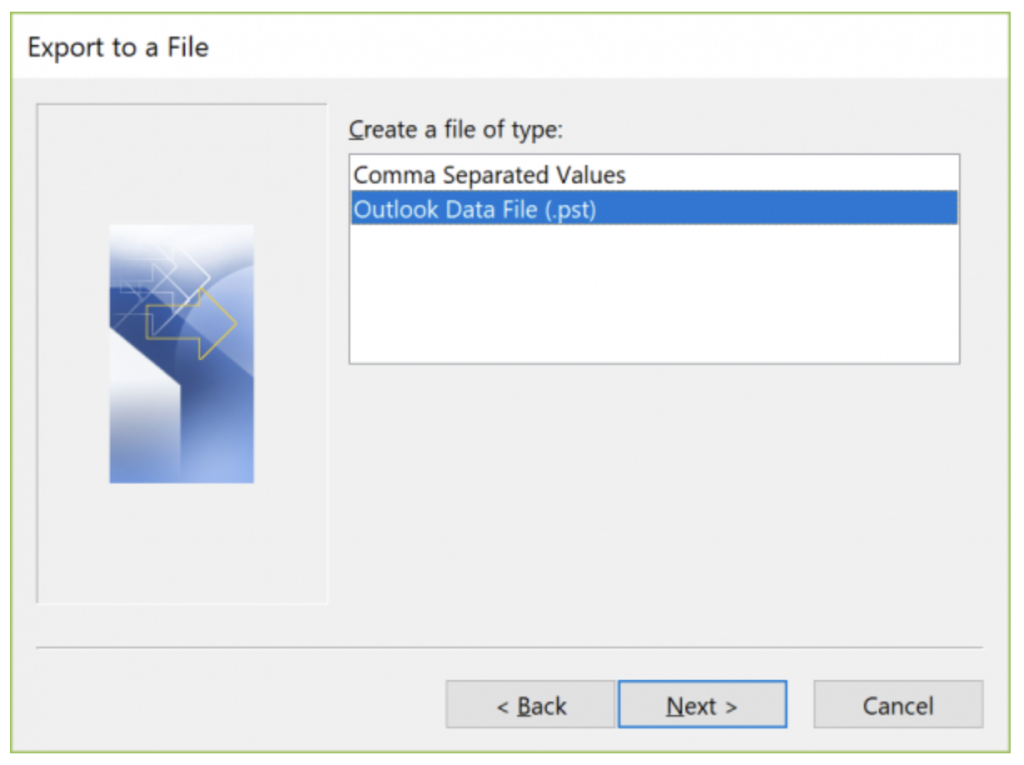 Sélectionnez « Fichier de données Outlook » comme configuration manuelle.