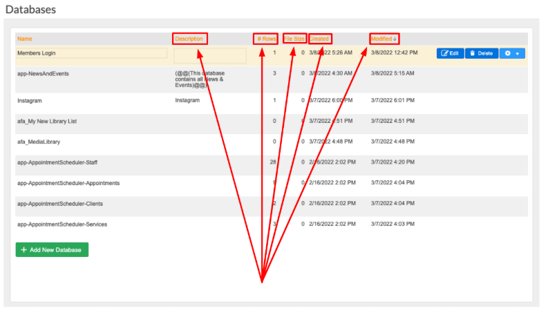 This facility lists all available databases on your site.