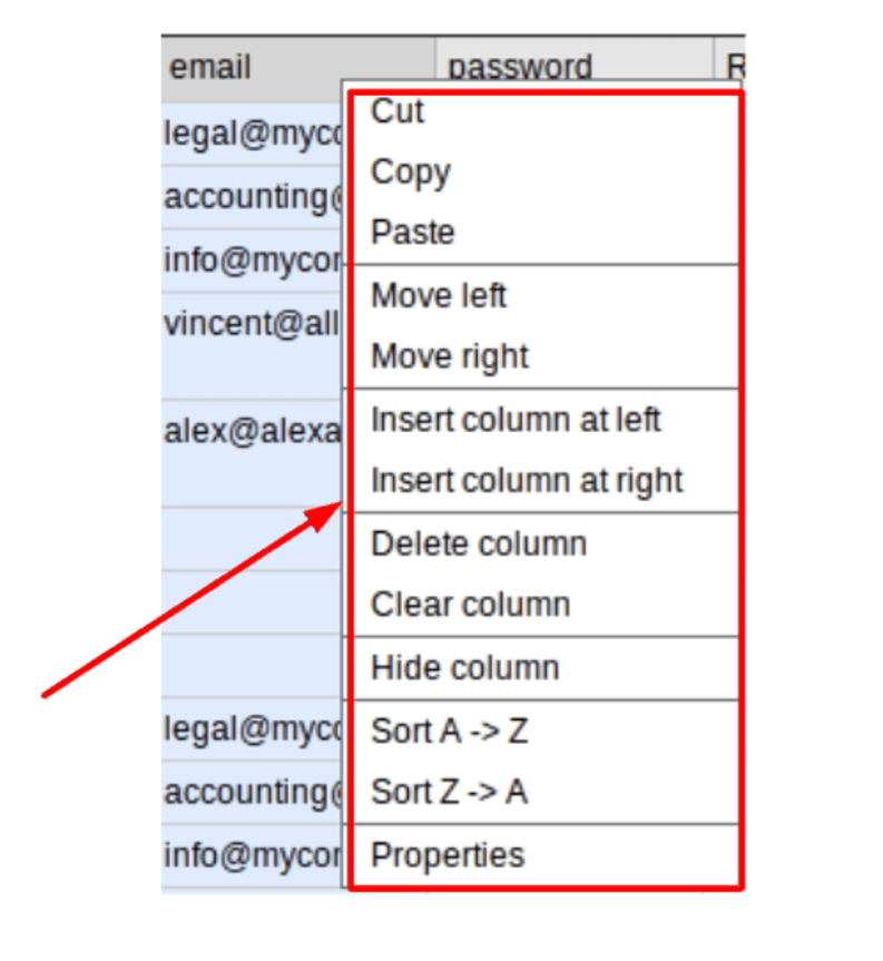 Right-click on the column and select Properties. You can now edit the properties and view and edit the type.