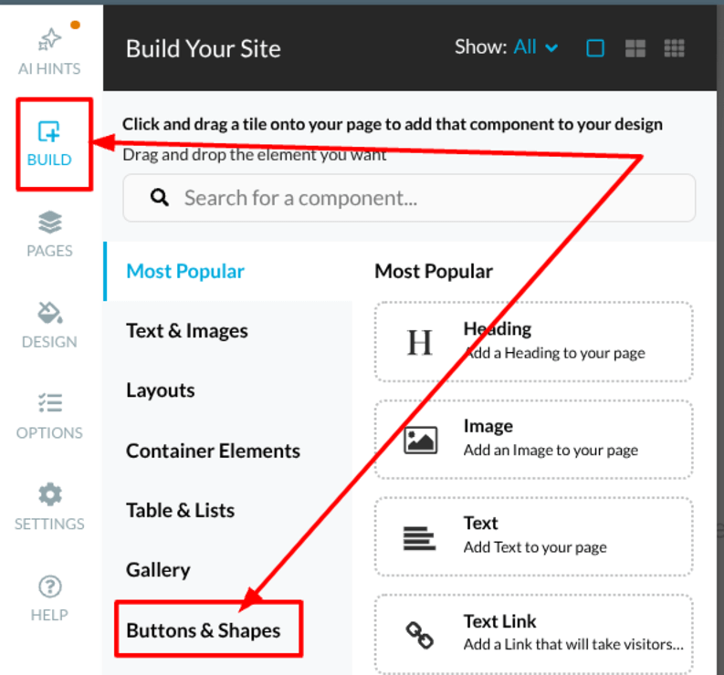 Go to the Build tab from the left menu.