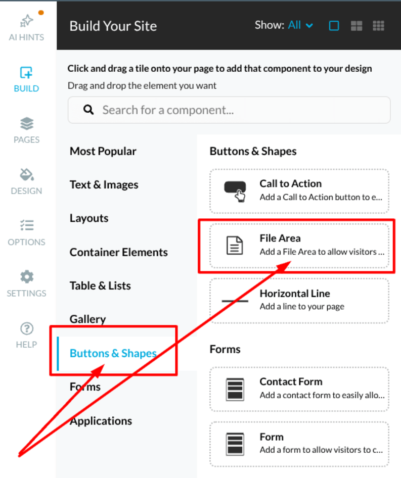 Select the Buttons & Shapes category.