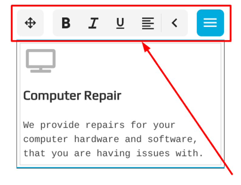 A menu appears at the top of the blue rectangle.