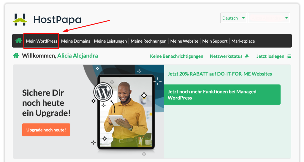 Ein Screenshot des HostPapa-Dashboards.