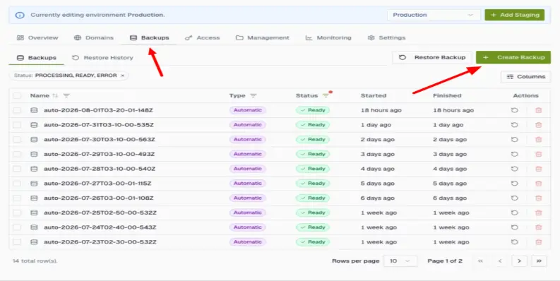 Go to the Backups tab in your Managed WordPress Dashboard.