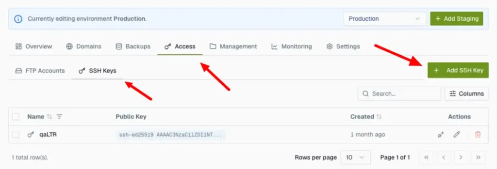 Allez dans l’onglet Access et ouvrez le sous-onglet SSH Keys.