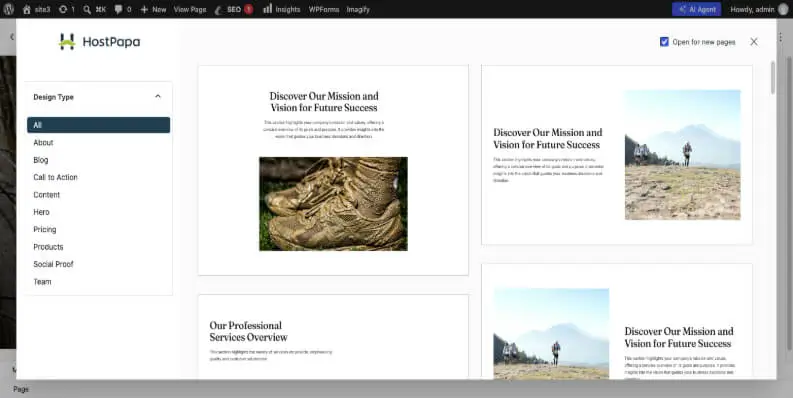 Extendify offers direct access to an expansive library filled with professionally designed templates, complete page layouts, and versatile block patterns.