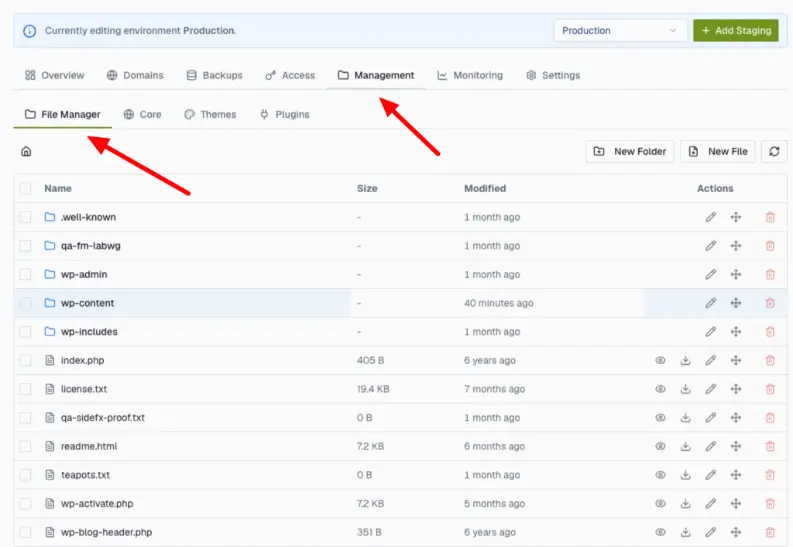 Du findest das Tool File Manager im Tab Management.