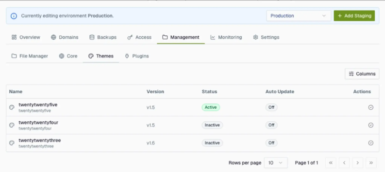 Der Untertab Themes funktioniert nach demselben Prinzip.