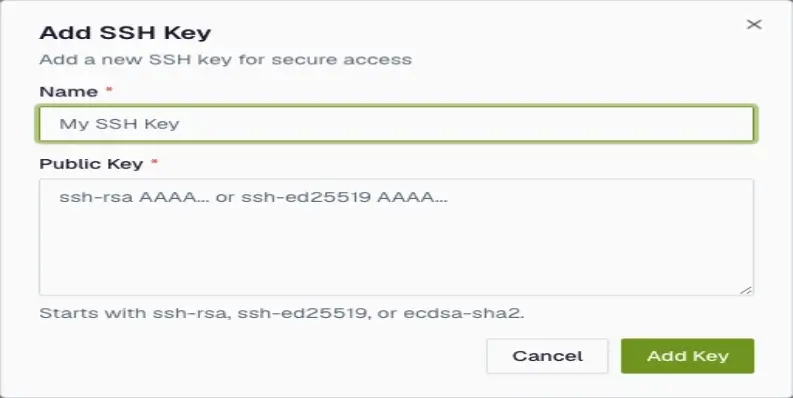 Klicke auf Add SSH Key.